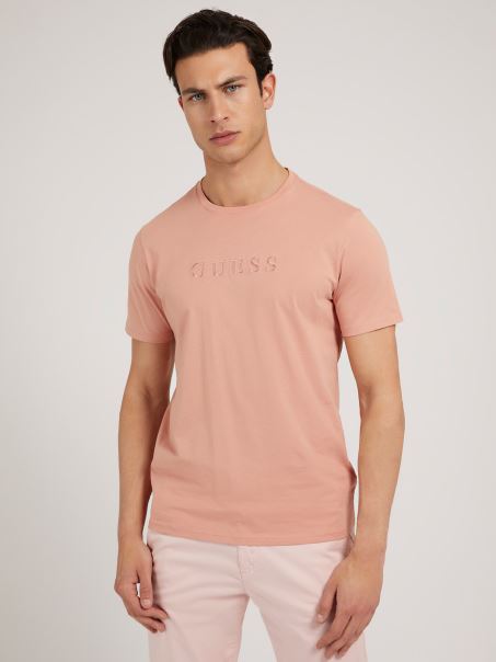 Tricou Cu Logo Ton Pe Ton Roz Guess