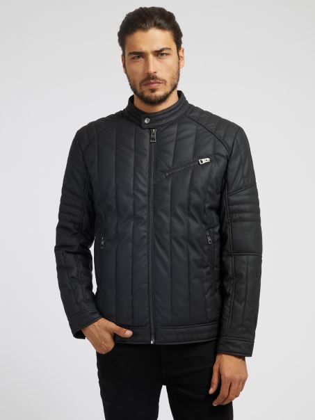 Geaca De Motociclist Din Imitatie De Piele Guess Neagra