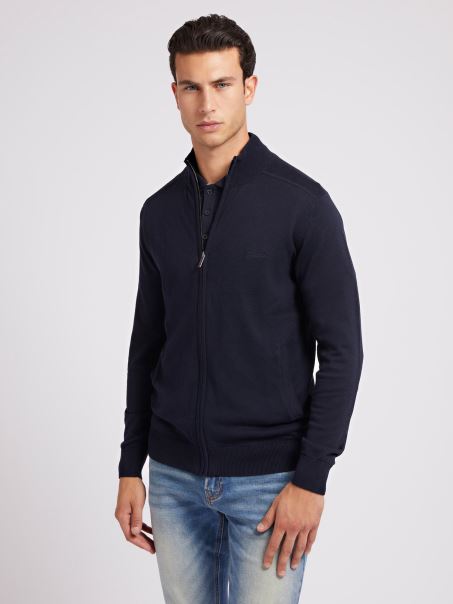 Cardigan Albastru Cu Fermoar Guess