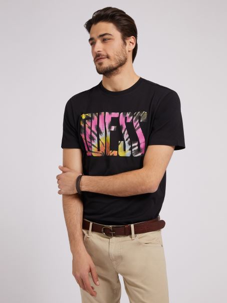 Guess Tricou Cu Logo Tie-dye Negru