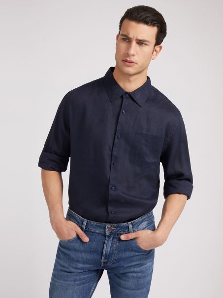 Cămașă Albastră De In Guess