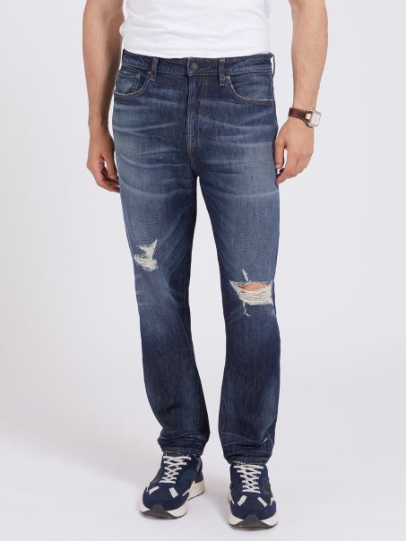 Pantaloni Din Denim Slim Fit Abrasions Albastru Guess