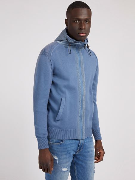 Pulover Cu Glugă Albastru Deschis Guess