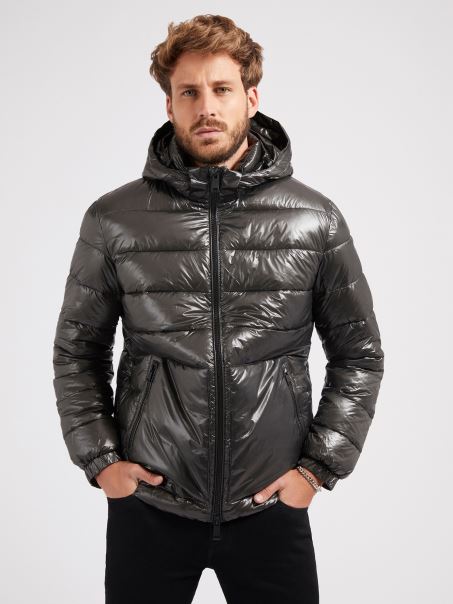 Jachetă Căptușită Cu Potrivire Obișnuită Gri Guess