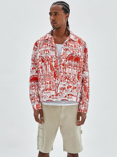 Guess Jachetă Albă Cu Imprimeu Multiplu