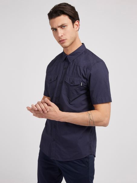 Cămașă Albastră Cu Mâneci Scurte Guess