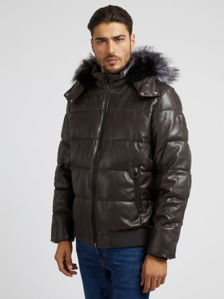 Puf Din Piele Artificială Maro Guess