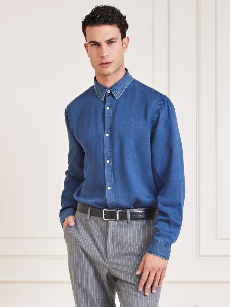 Cămașă Guess Albastră Marciano Cu Fit Regulat