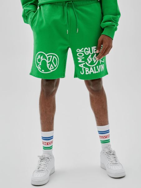 Pantaloni Scurți Guess Cu Imprimeu în Față Verzi