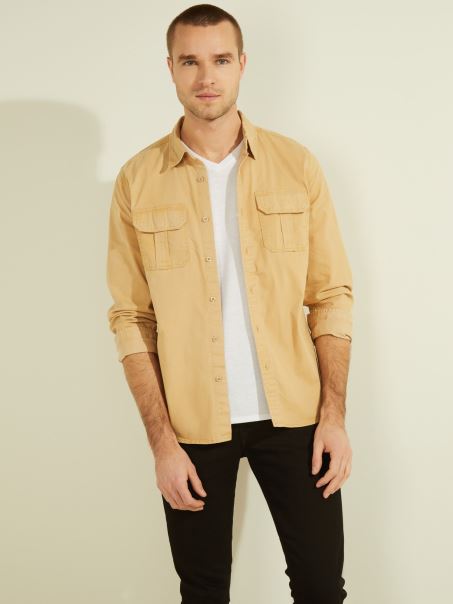 Buzunare Subțiri De La Cămașă Guess Bej