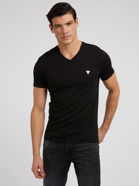 Tricou Guess Cu Decolteu în V Negru