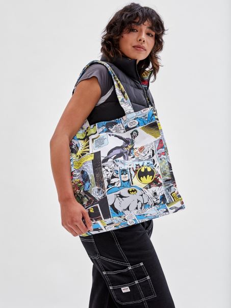 Geanta Shopper Cu Imprimeu Comic Batman Guess Alb Multi