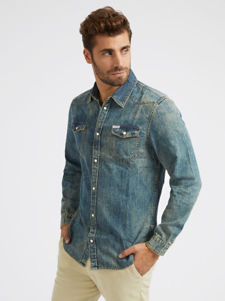 Cămașă Din Denim Slim Fit Guess Blue