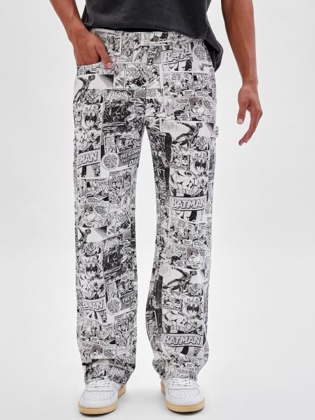 Pantaloni Din Denim Cu Imprimeu Comic Batman Guess Alb Multi