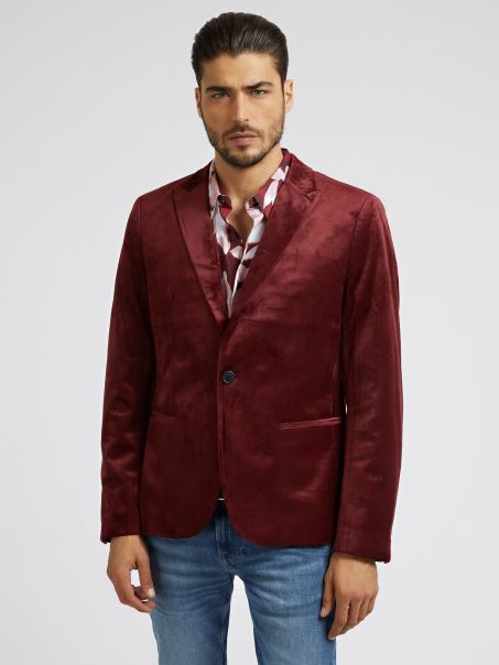 Blazer De Catifea Cu Potrivire Regulata Burgund Guess