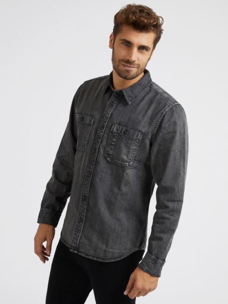 Cămașă Denim Guess Regular Fit Neagră