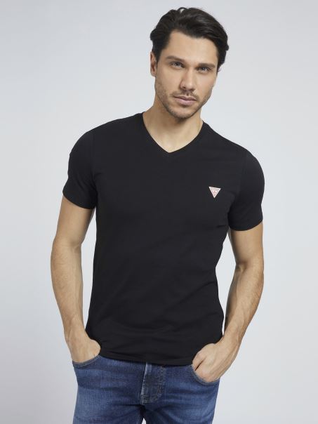 Tricou Cu Decolteu în V Cu Logo Guess Negru