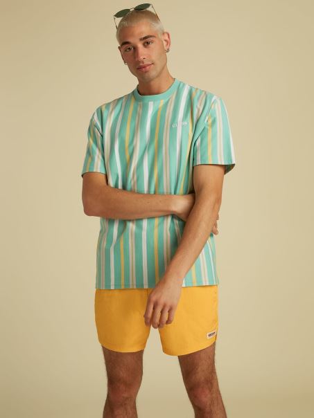 Tricou Cu Logo Guess Cu Dungi Verde Multi