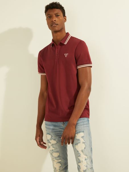 Cămaș Polo Triunghi Cu Logo Guess Burgundy