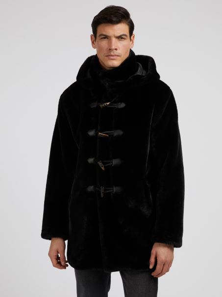 Duffle Coat Blana Artificiala Neagra Guess