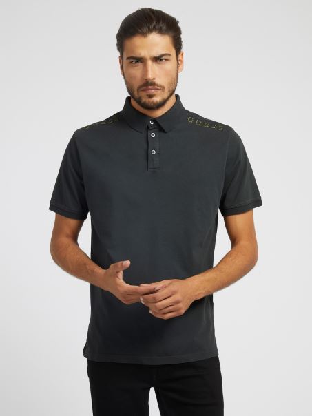 Tricou Polo Cu Plasture Cu Logo Guess Negru