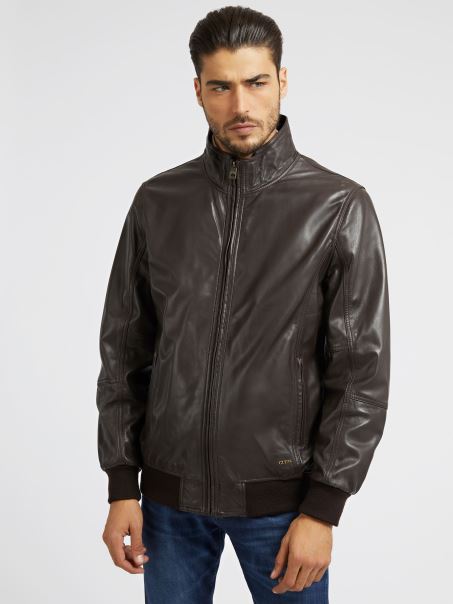 Geacă Maro Din Piele Naturală Guess