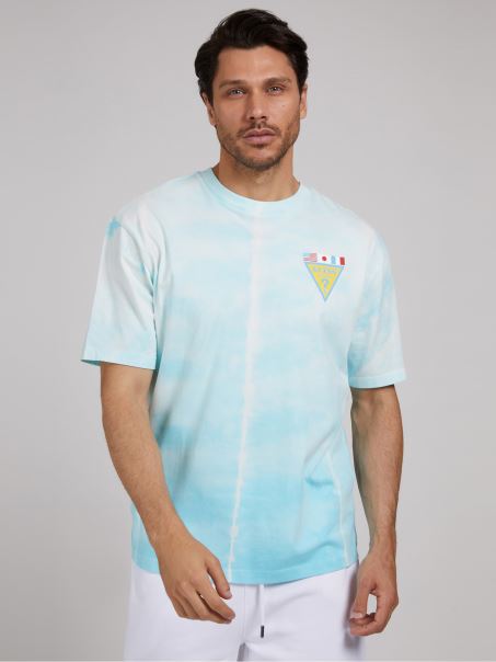 Guess Tricou Cu Logo-ul Steagului Multi Tie-dye Albastru