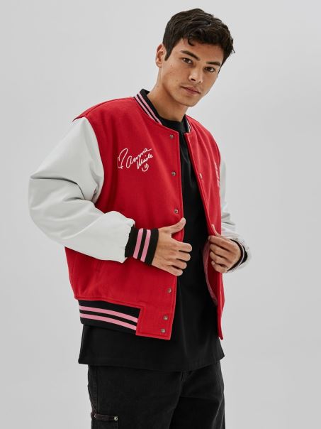 Jachetă Bomber Roșie Cu Imprimeu Multiplu Guess