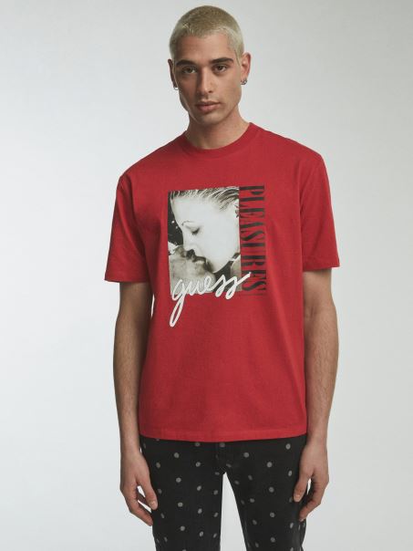 Tricou Cu Imprimeu Plasat Roșu Guess