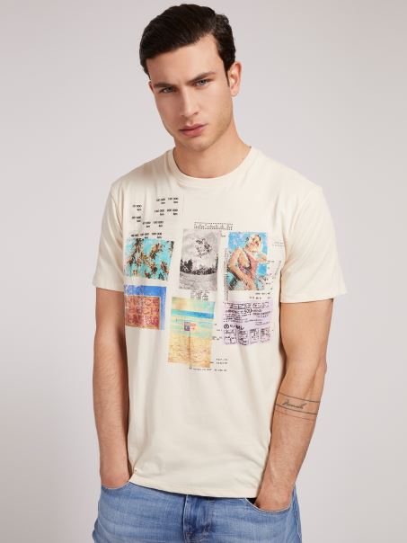 Guess Tricou Imprimat Crem