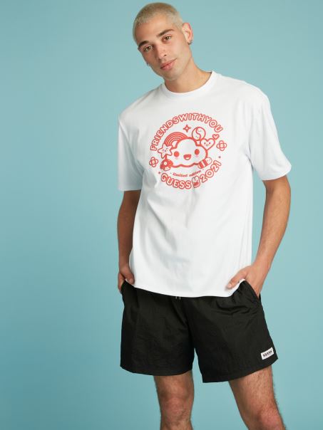 Guess Plasat Tricou Imprimat Alb