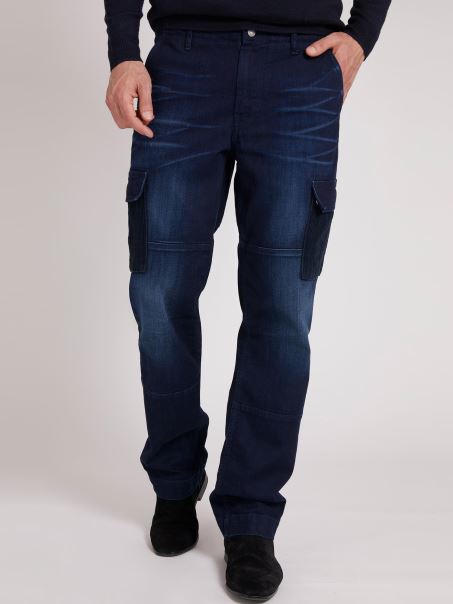 Buzunare Plasate Pantaloni Din Denim Cu Ajustare Normală Guess Blue