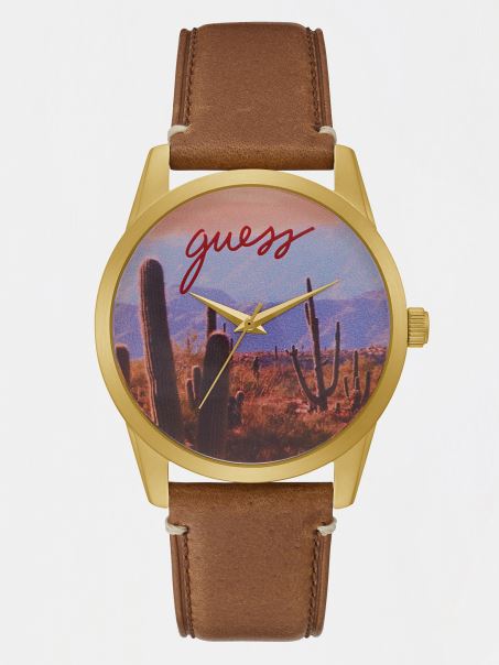 Ceas Analog Din Piele Neagră Guess