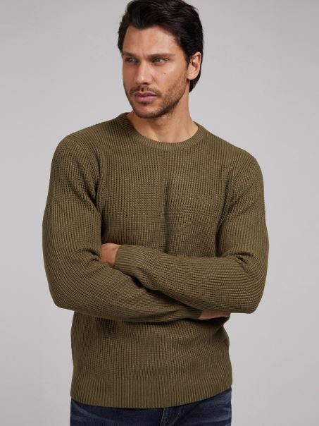 Pulover De Amestec De Viscoza Cu Decolteu Verde Guess