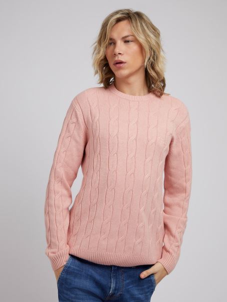 Jumper Portocaliu Tricotat Cu Cablu Guess