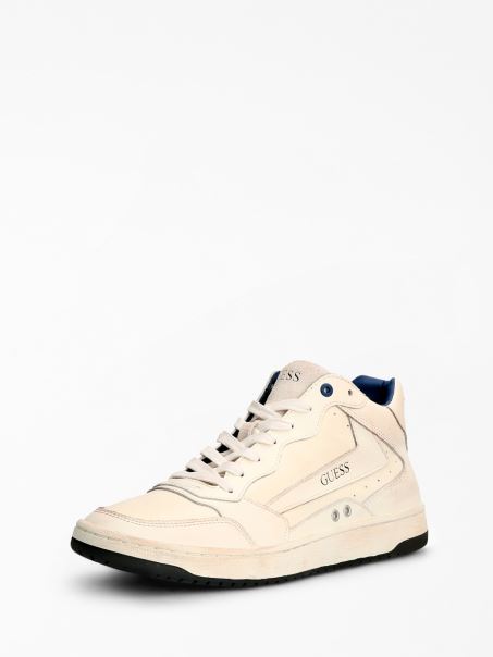 Adidași înalți Din Piele Naturală Pesaro Guess White