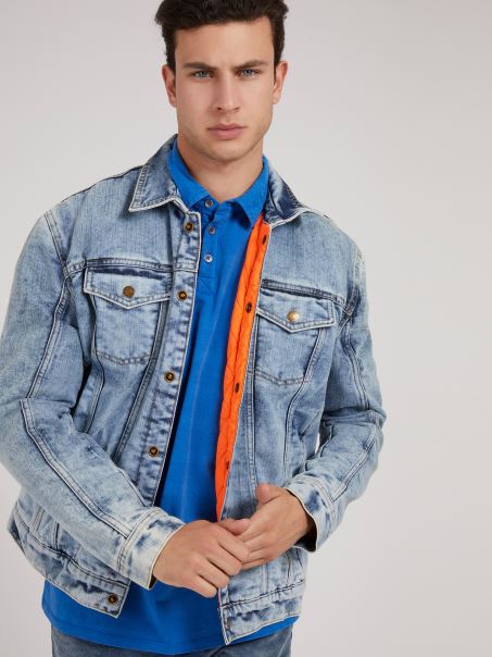 Jachetă De Denim Căptușită Reversibilă Oversize Fit Guess Blue