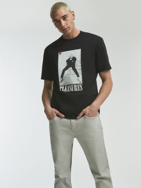 Tricou Cu Imprimeu Negru în Fața Guess