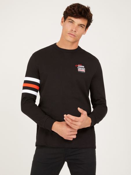 Guess Tricou Negru Cu Mâneci Lungi