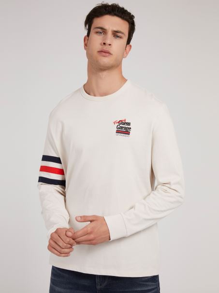 Guess Tricou Alb Cu Mâneci Lungi