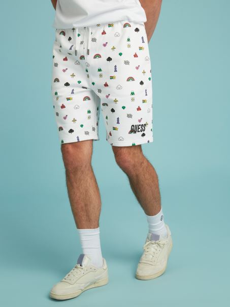 Pantaloni Scurți Multi Guess Albi Imprimați Peste Tot