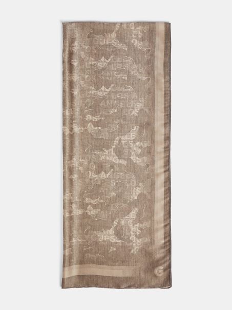 Eșarfă Cu Logo Script Bej Guess