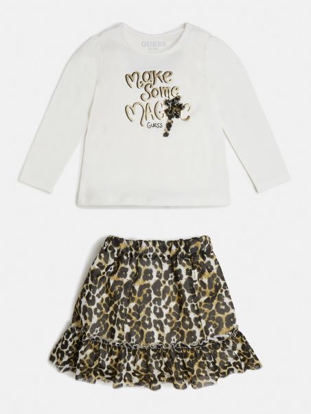 Set Tricou și Fusta Guess Cu Imprimeu Animalier Alb