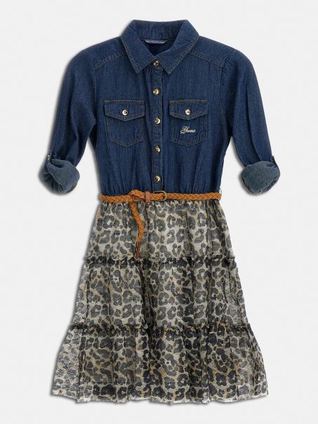 Rochie Albastra Cu Imprimeu Animalier Guess