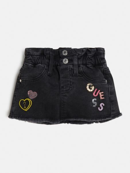 Fusta Denim Brodata Neagra Guess