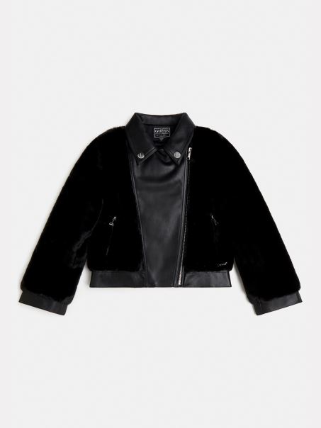 Geacă Neagră Din Piele Artificială și Blană Guess