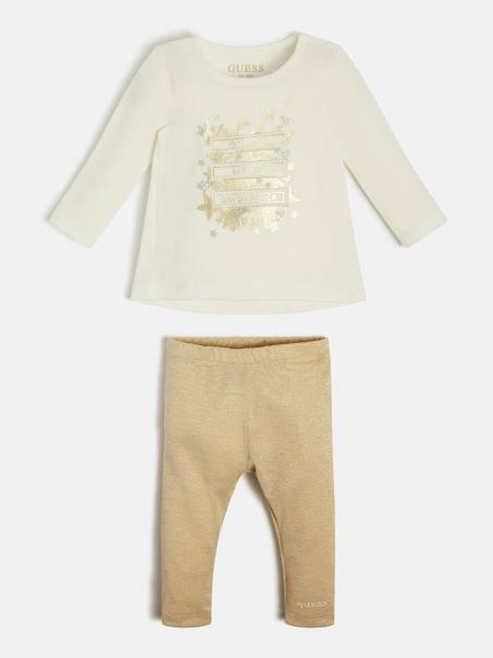 Guess Set De Tricou și Jambiere Albe