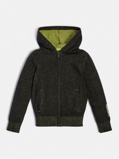 Pulover Cu Glugă Cu Fermoar Negru Guess