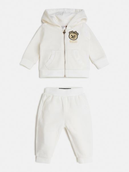 Set Hanorac și Pantaloni Din Chenille Alb Guess