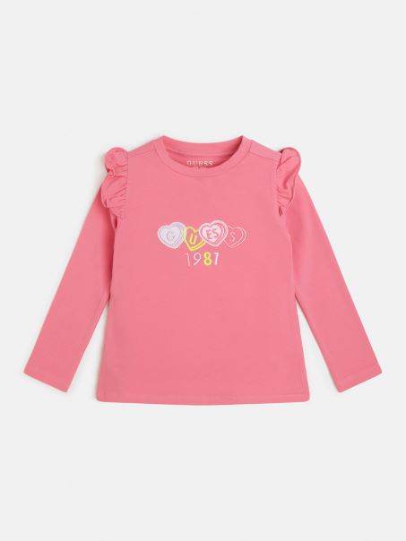 Tricou Cu Volane Roz Guess